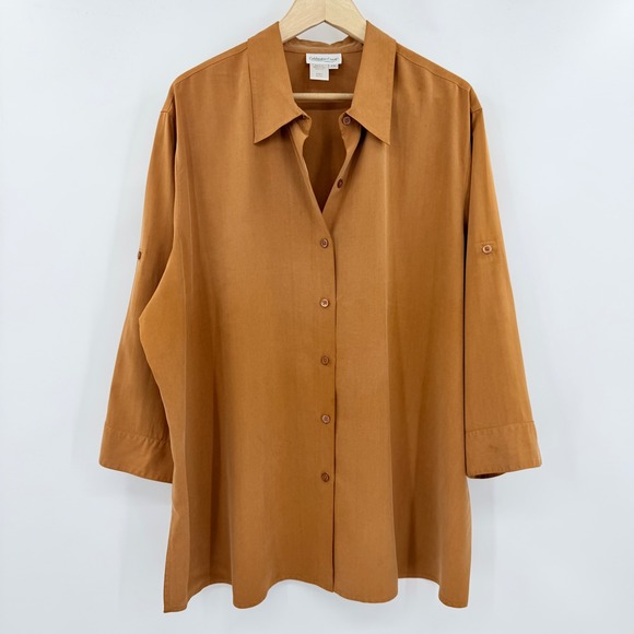 Coldwater Creek Tops - Coldwater Creek 100% Silk Roll Tab Sleeve Tunic Shirt Burnt Orange Womens 3X